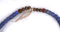 Faceted Russian Blue Glass, Brass, and Amber Glass Trade Beads Necklace