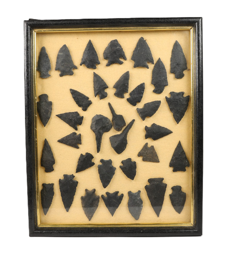Framed 33 Basalt Arrowhead  -  Points - Drills - Knife Blades