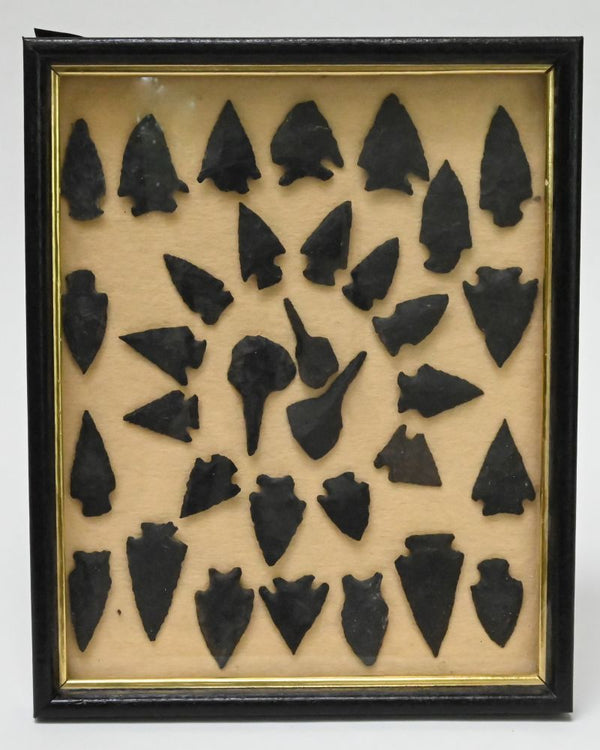 Framed 33 Basalt Arrowhead  -  Points - Drills - Knife Blades