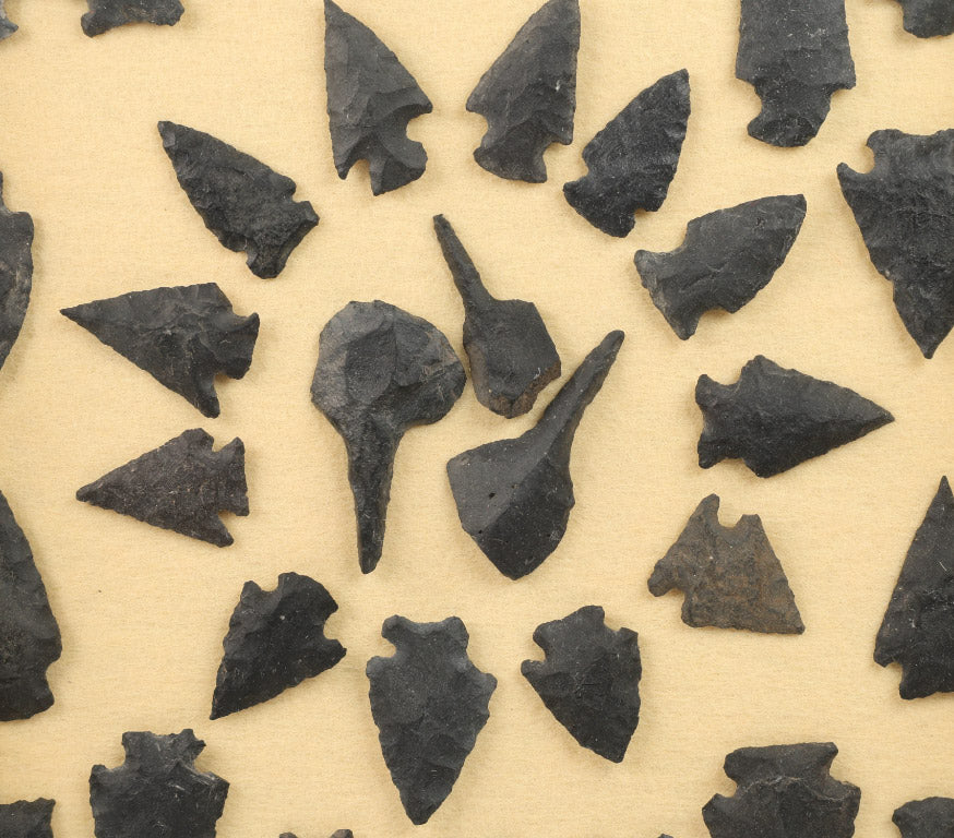 Framed 33 Basalt Arrowhead  -  Points - Drills - Knife Blades