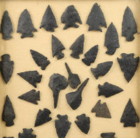 Framed 33 Basalt Arrowhead  -  Points - Drills - Knife Blades