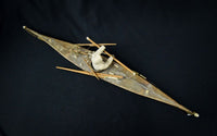 Antique Greenland Inuit Kayak with figure and implements