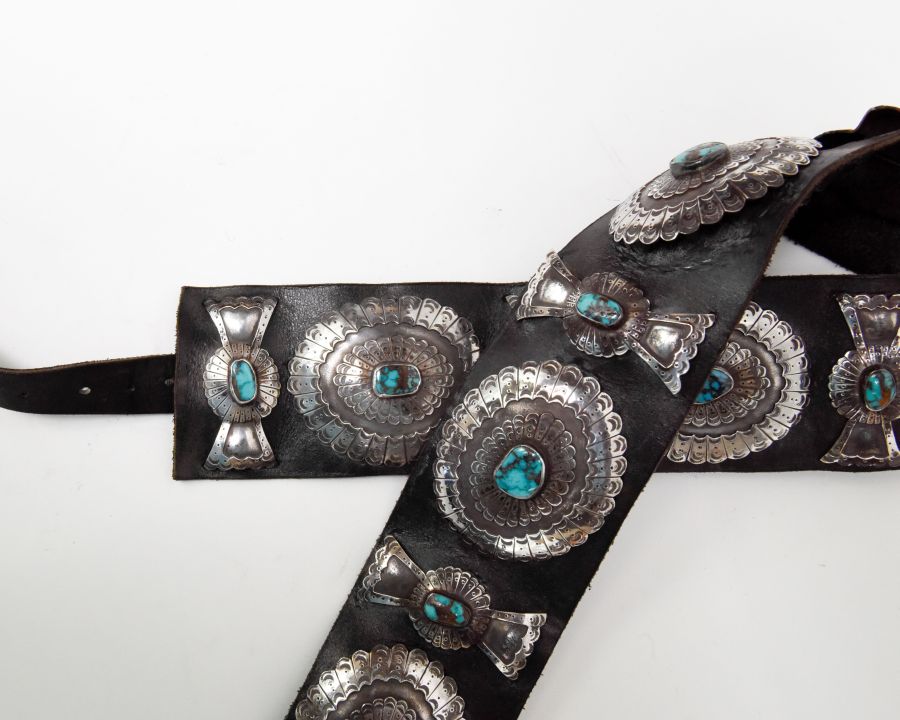 Navajo Concho Belt with Bisbee Turquoise settings - Herbert Taylor (1951-1996)