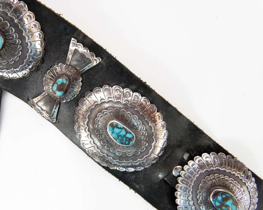 Navajo Concho Belt with Bisbee Turquoise settings - Herbert Taylor (1951-1996)