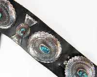 Navajo Concho Belt with Bisbee Turquoise settings - Herbert Taylor (1951-1996)