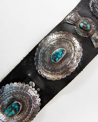 Navajo Concho Belt with Bisbee Turquoise settings - Herbert Taylor (1951-1996)