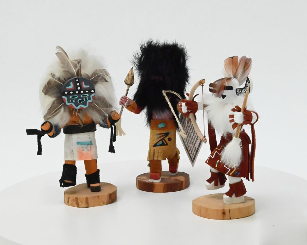 Three Navajo - Hopi Pueblo Sunface - Buffalo - One Horn Kachinas Dolls