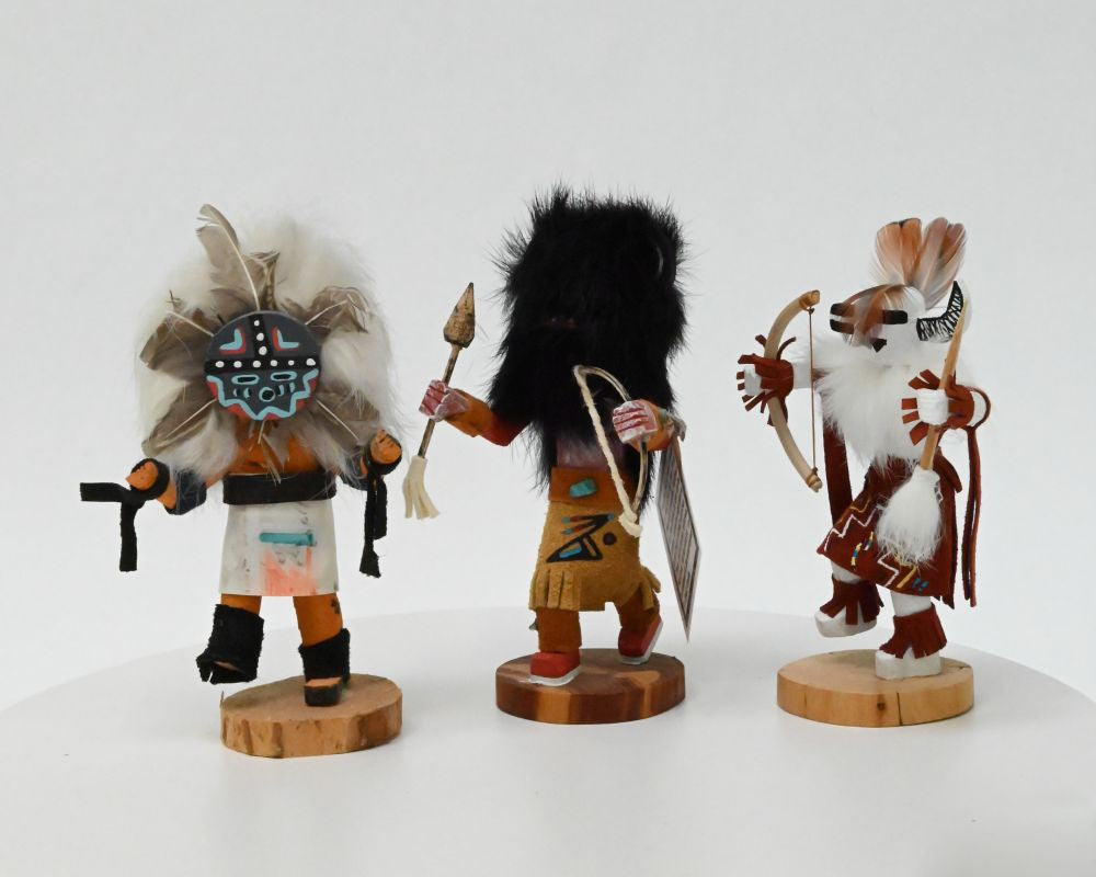 Three Navajo - Hopi Pueblo Sunface - Buffalo - One Horn Kachinas Dolls