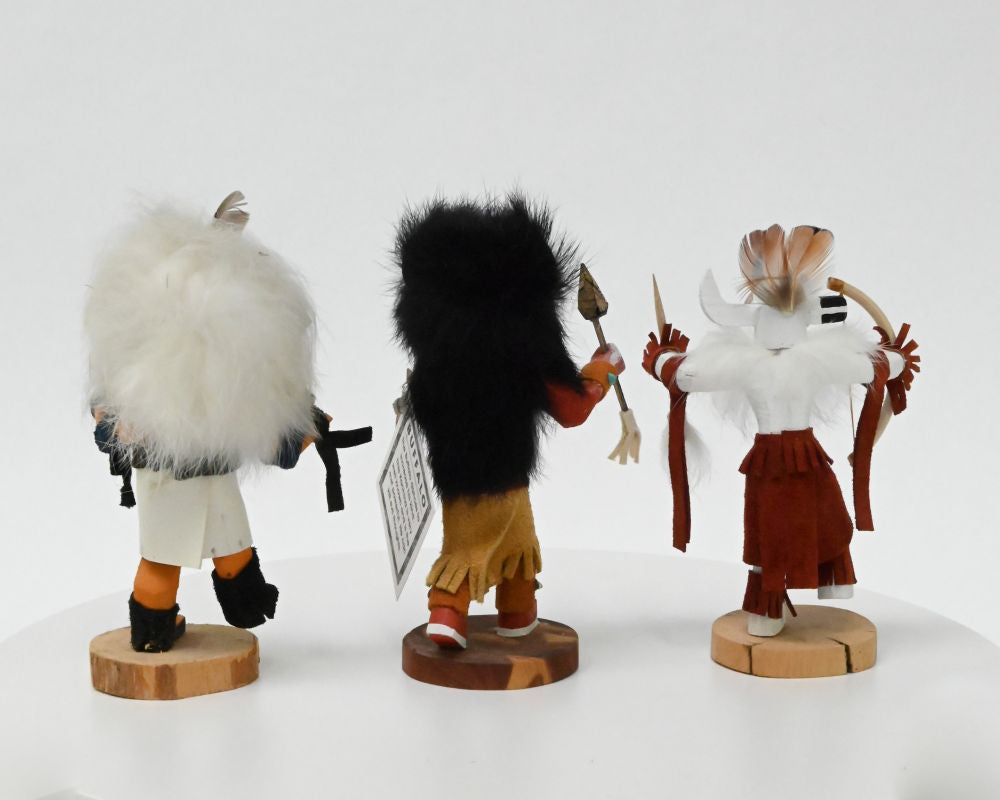 Three Navajo - Hopi Pueblo Sunface - Buffalo - One Horn Kachinas Dolls