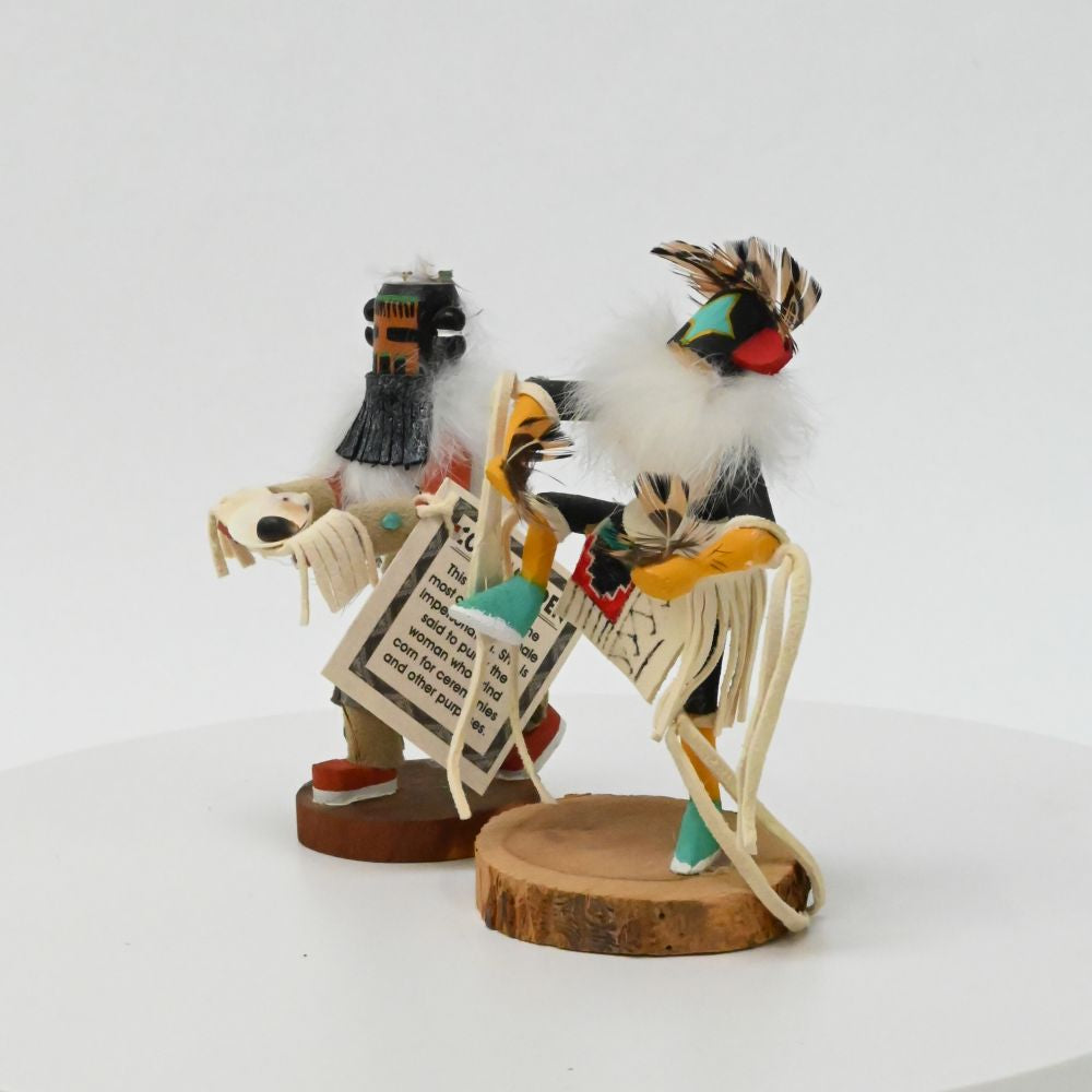 Navajo Hopi Pueblo Corn Maiden Kachina Doll By RM Delgarito and Navajo Rainbow Kachina Doll By W. Yazzie