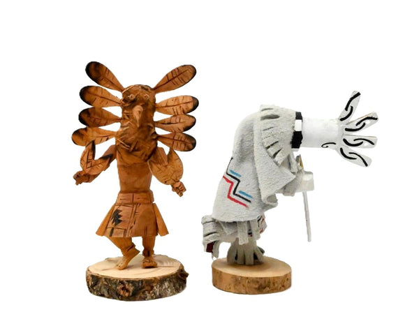 Navajo Kachina Kokopelli Doll By Jornn Cayaditto and Owl Doll By Robert Platero Pair