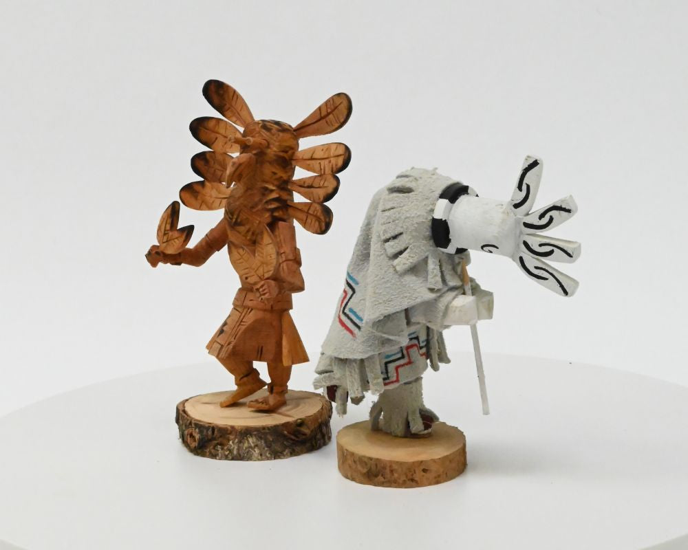 Navajo Kachina Kokopelli Doll By Jornn Cayaditto and Owl Doll By Robert Platero Pair