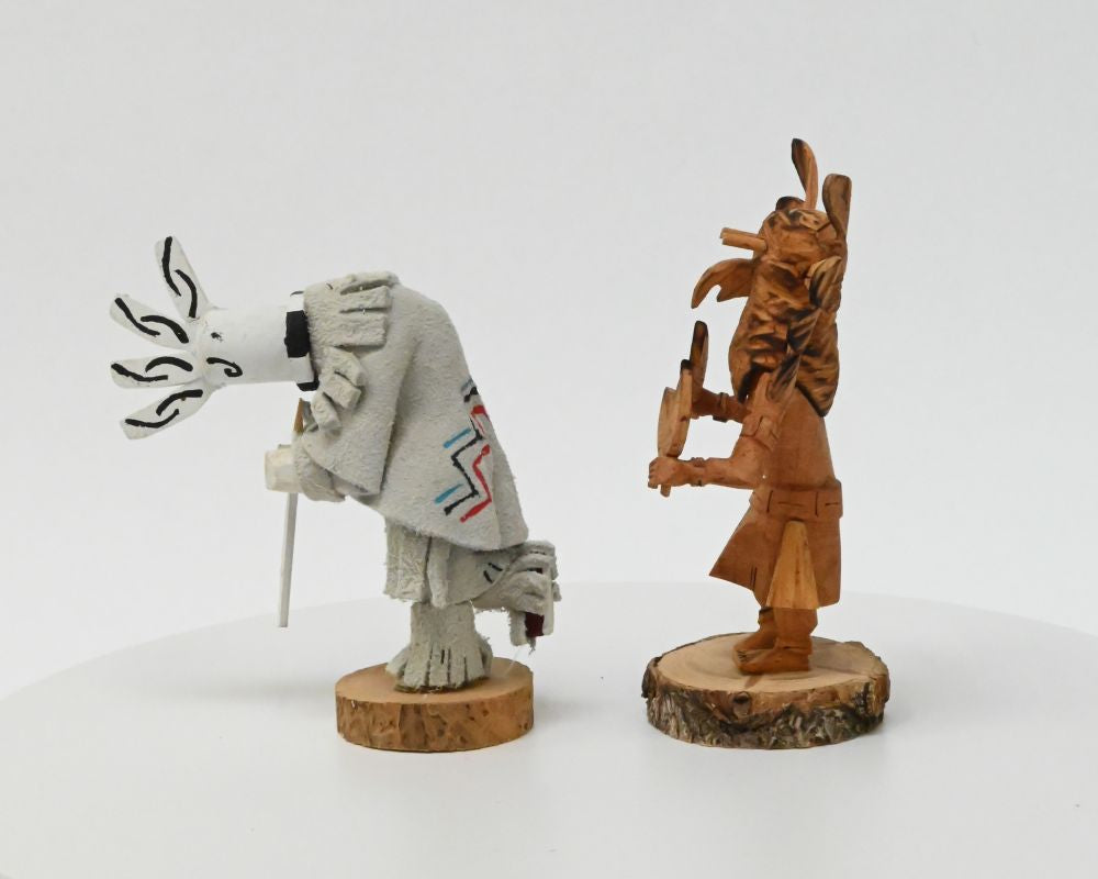 Navajo Kachina Kokopelli Doll By Jornn Cayaditto and Owl Doll By Robert Platero Pair