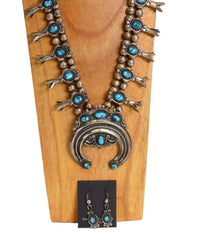 Navajo Squash Blossom Necklace high grade Natural Persian Neyshabur  Turquoise by IRENE YAZZIE