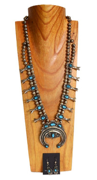 Navajo Squash Blossom Necklace high grade Natural Persian Neyshabur  Turquoise by IRENE YAZZIE