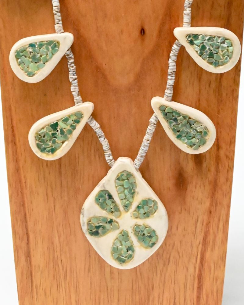 Santo Domingo Turquoise and Shell Paddle Necklace