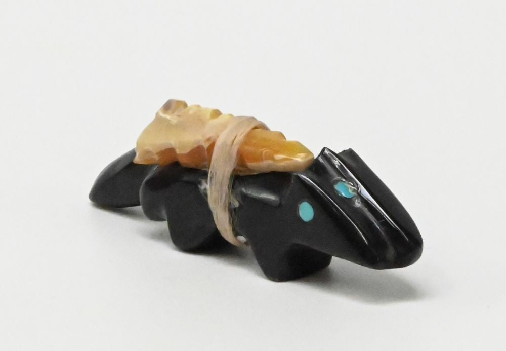 Zuni Male / Female Wolf Pair Jet Fetish with shell arrowhead gift