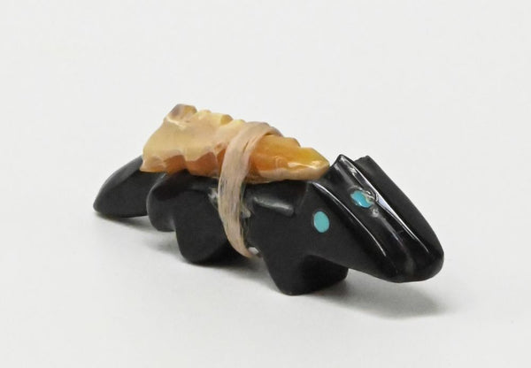 Zuni Male / Female Wolf Pair Jet Fetish with shell arrowhead gift