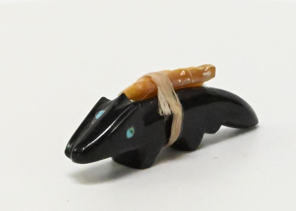 Zuni Male / Female Wolf Pair Jet Fetish with shell arrowhead gift