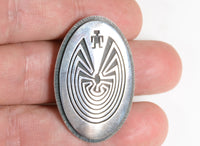 Hopi "Man in the Maze" Sterling Silver Overlay Pin by Patrick Tewawina