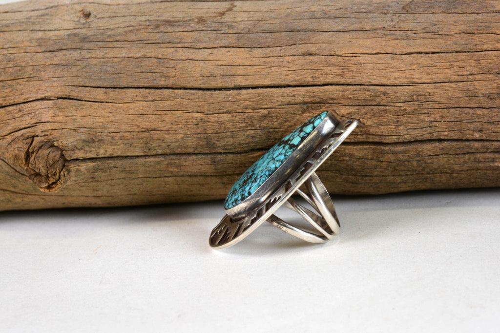 Large Turquoise Navajo Ring by Tommy Jackson Size 8 1/2