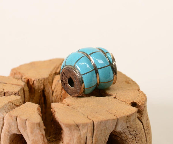 Navajo Inlaid Barrel Shaped Turquoise Bead