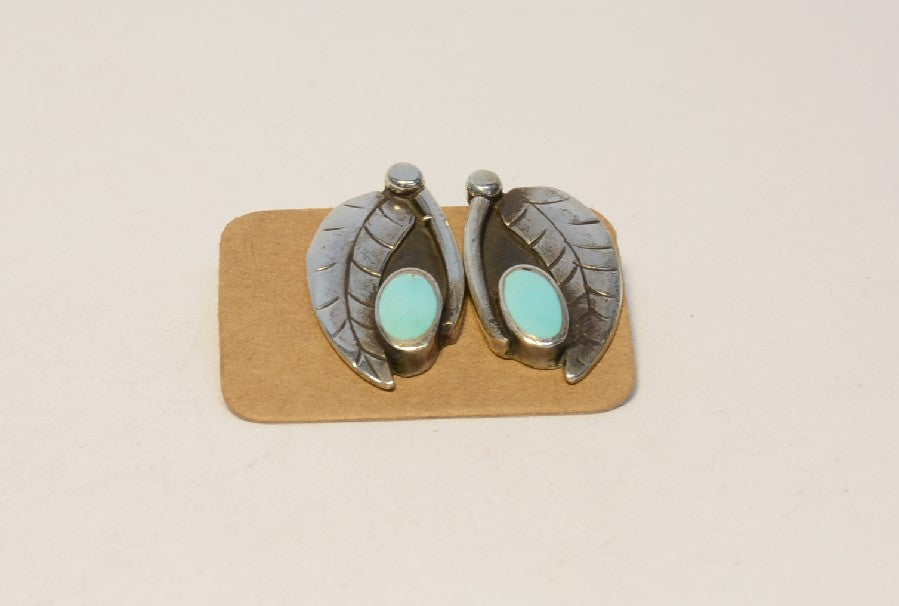 Navajo Sterling Silver and Turquosie Clip Earrings