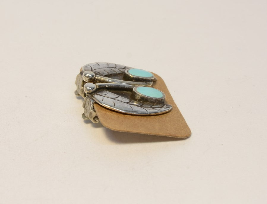 Navajo Sterling Silver and Turquosie Clip Earrings