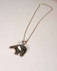 Heavy Sterling Silver Bear Pendant with Magnesite (White Buffalo) Gemstone Setting
