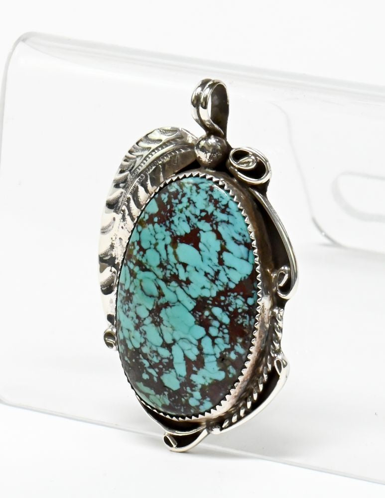 Turquoise Pendant with Silver Leaf, Calvin Tom