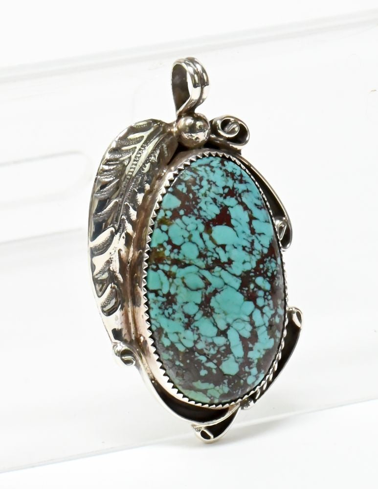 Turquoise Pendant with Silver Leaf, Calvin Tom