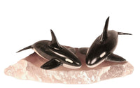 Inuit Orcas Carving Stone Sculpture By Sam Dimmick