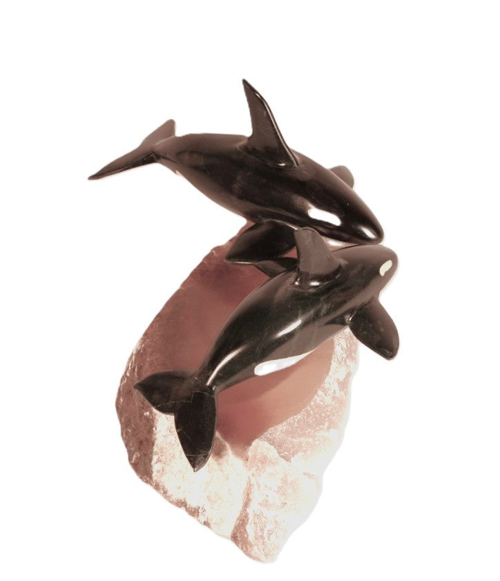 Inuit Orcas Carving Stone Sculpture By Sam Dimmick
