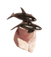 Inuit Orcas Carving Stone Sculpture By Sam Dimmick