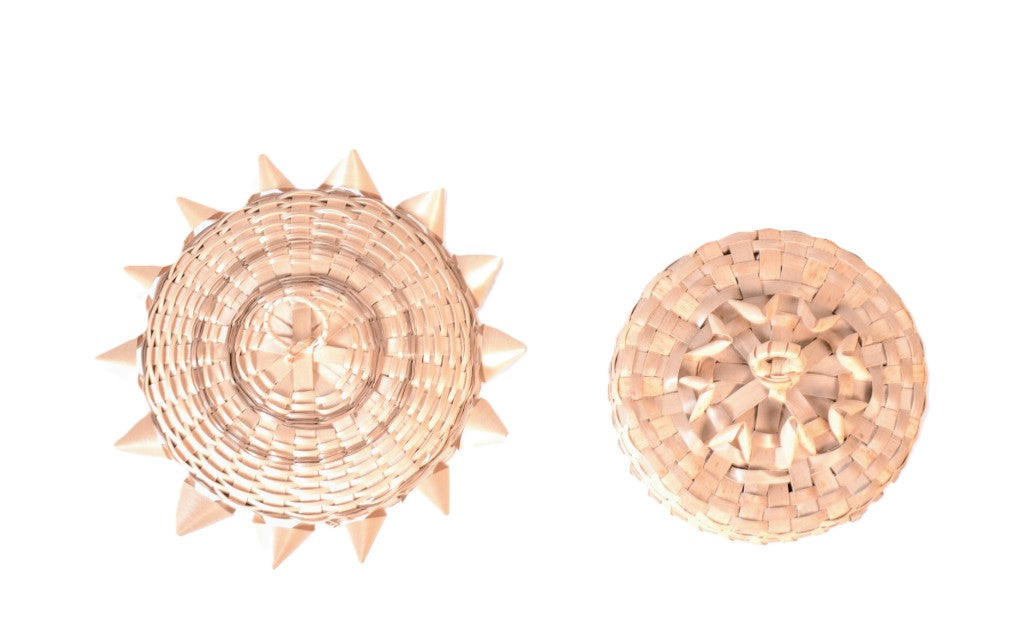 Maliseet Porcupine Stitch Baskets with Lid Pair of 2