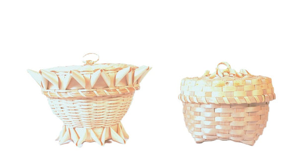 Maliseet Porcupine Stitch Baskets with Lid Pair of 2