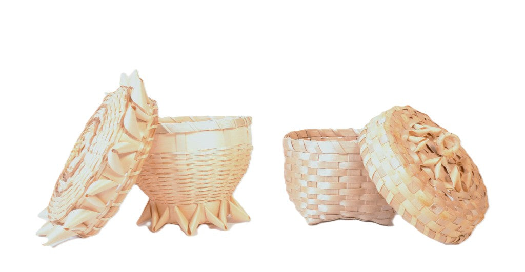 Maliseet Porcupine Stitch Baskets with Lid Pair of 2