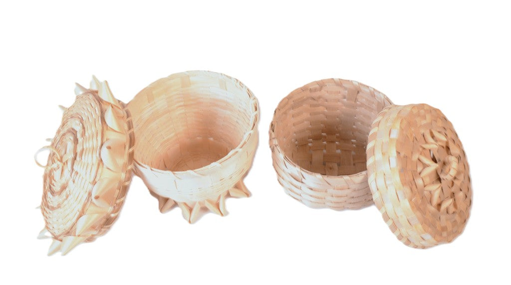 Maliseet Porcupine Stitch Baskets with Lid Pair of 2