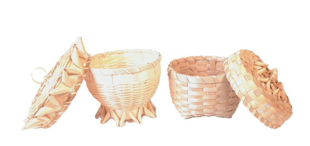 Maliseet Porcupine Stitch Baskets with Lid Pair of 2