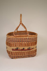 Large Makah Basketry with Handle; Canoes and Birds