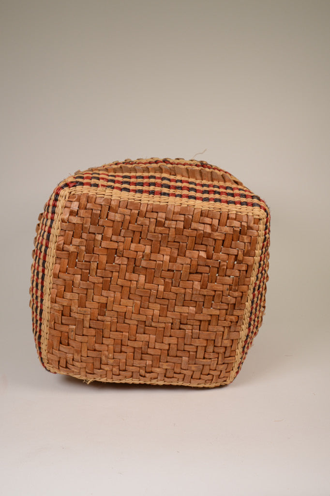 Large Makah Basketry with Handle; Canoes and Birds
