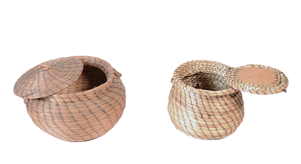Eastern Native Sweet Grass Lidded Baskets Set of 2