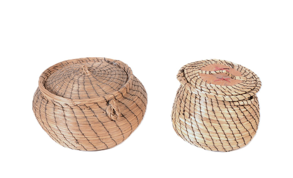 Eastern Native Sweet Grass Lidded Baskets Set of 2