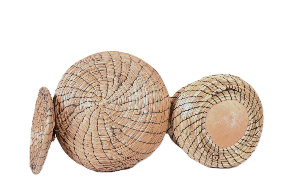 Eastern Native Sweet Grass Lidded Baskets Set of 2