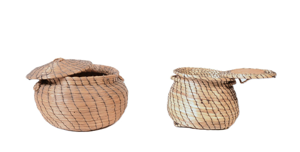 Eastern Native Sweet Grass Lidded Baskets Set of 2