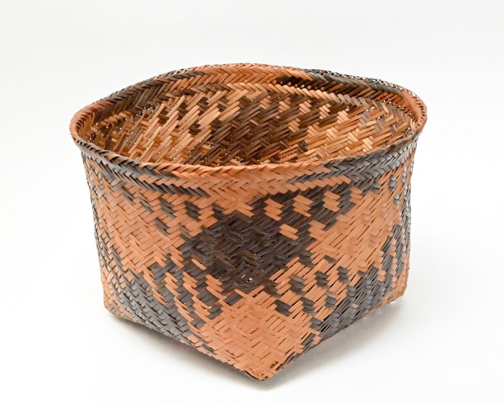 Antique Chitimacha Gathering Basket of Dyed and Plaited River Cane
