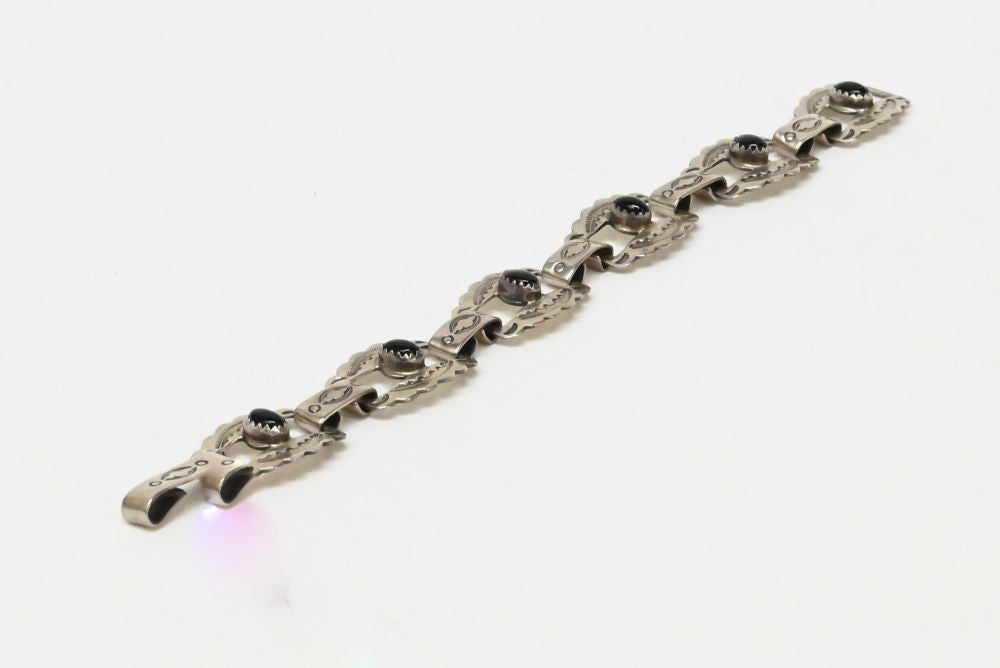 Navajo Concho link Bracelet with Onyx