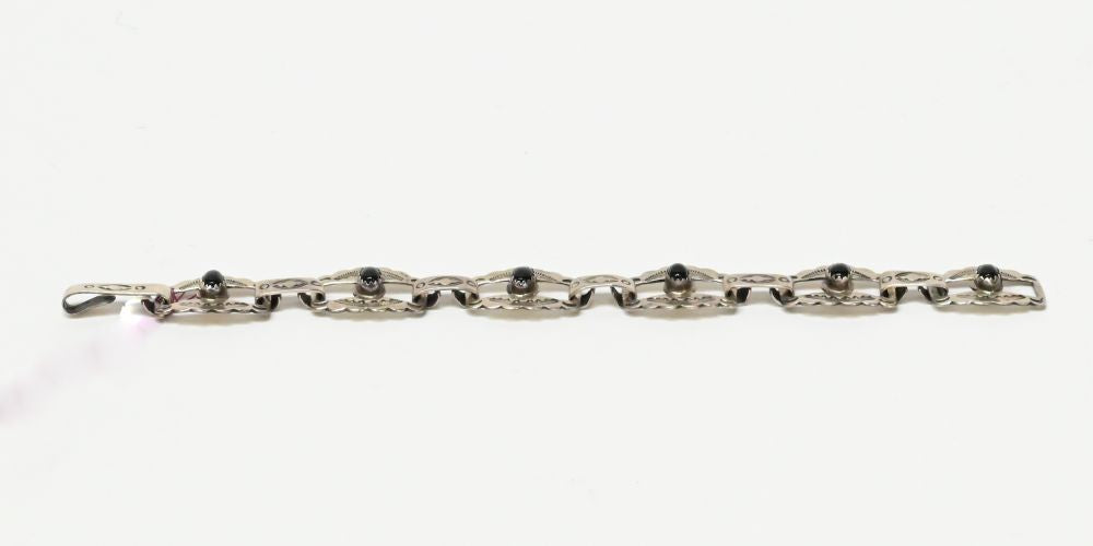 Navajo Concho link Bracelet with Onyx