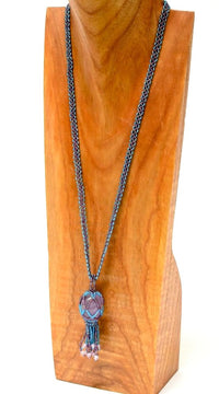 Blue and Violet Beaded Necklace with Glass Violet Beads