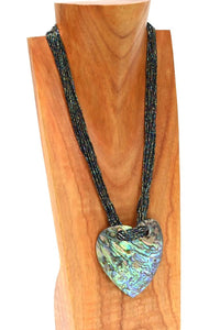 Heart Shape Shell Necklace with bead French Hook with Pink and Black Beads